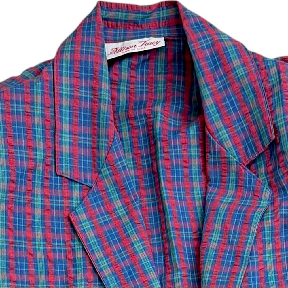 Allison Tracy Blazer Womens Plaid Jacket USA Vintage Red Blue Green Textured